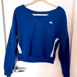 Abercrombie & Fitch cobalt blue v neck wide collar sweater with blue detailing